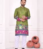 Mehendi color dola silk patola with foil printed kurta set
