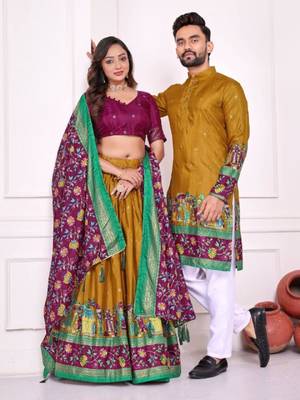 Mustard color dola silk patola with foil printed kurta set 2