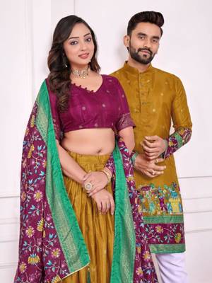 Mustard color dola silk patola with foil printed kurta set 3