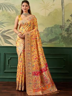 Floral zari pashmina handloom kanjeevaram saree 1