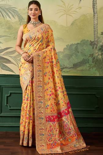 Floral zari pashmina handloom kanjeevaram saree