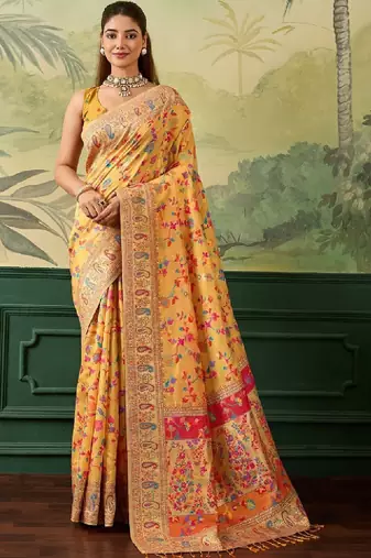 Floral zari pashmina handloom kanjeevaram saree