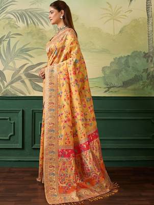 Floral zari pashmina handloom kanjeevaram saree 2