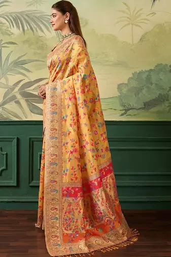 Floral zari pashmina handloom kanjeevaram saree