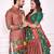 Peach color dola silk patola with foil printed kurta set