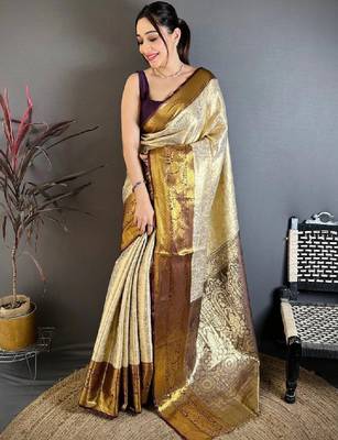 Woven design zari silk blend designer kanjeevaram saree 1