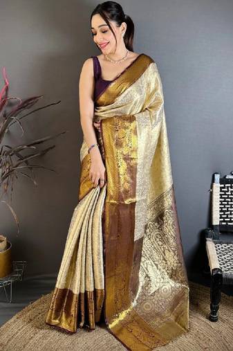 Woven design zari silk blend designer kanjeevaram saree