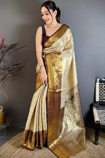 Woven design zari silk blend designer kanjeevaram saree