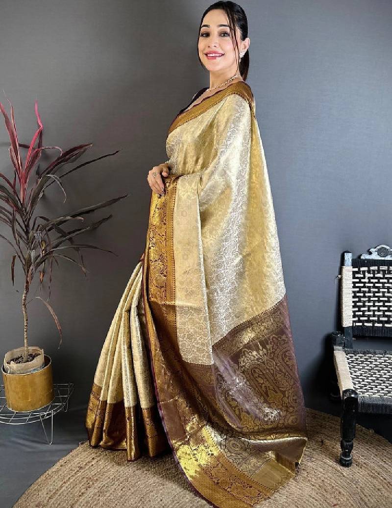 Woven design zari silk blend designer kanjeevaram saree