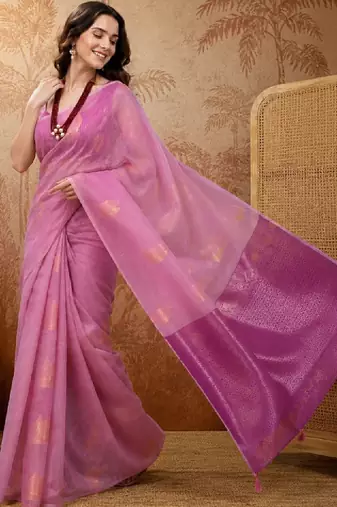 Ethnic motifs zari pure cotton handloom kanjeevaram saree