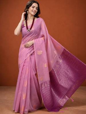 Ethnic motifs zari pure cotton handloom kanjeevaram saree 2