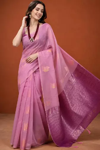 Ethnic motifs zari pure cotton handloom kanjeevaram saree