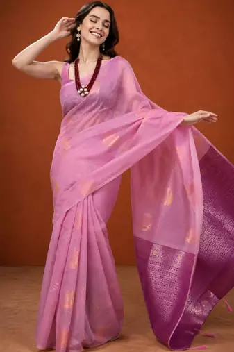 Ethnic motifs zari pure cotton handloom kanjeevaram saree