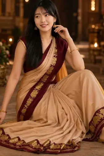 Embroidered pure cotton kanjeevaram saree
