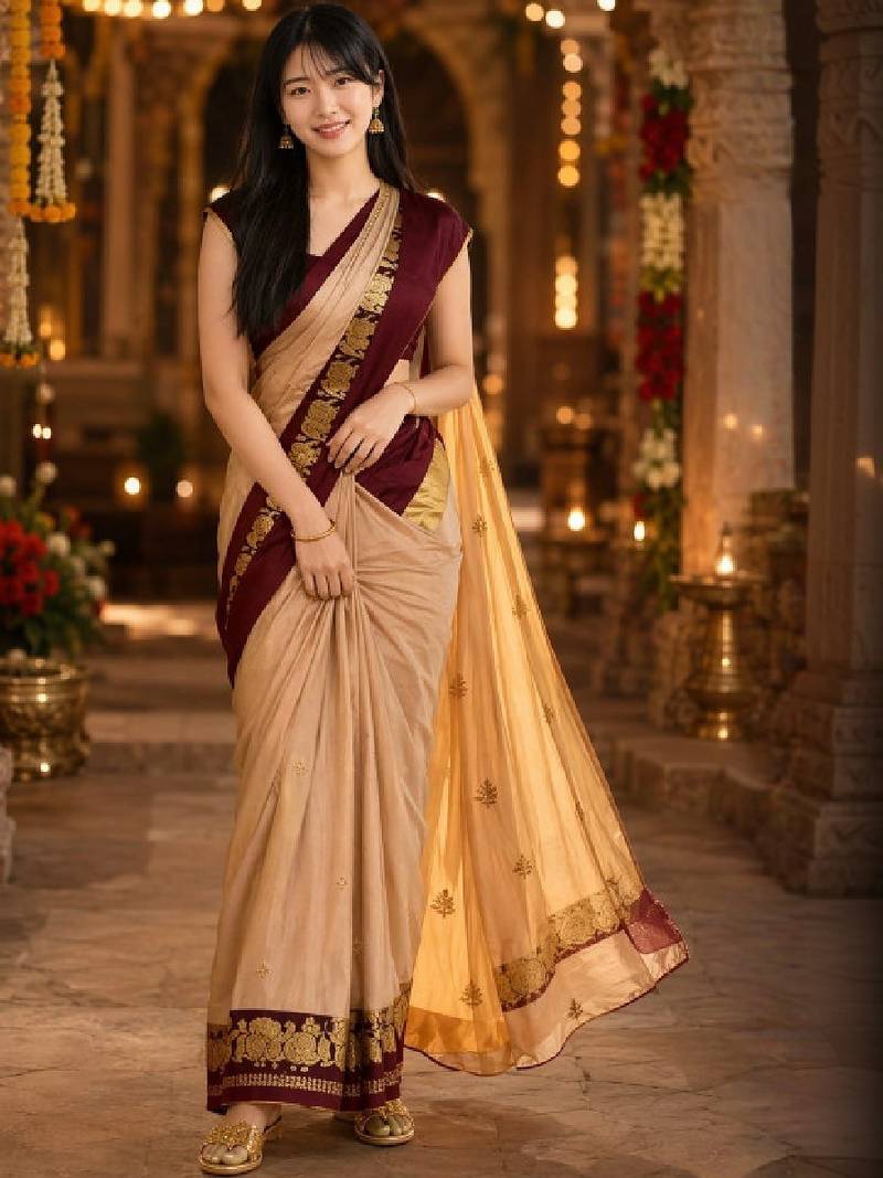 Embroidered pure cotton kanjeevaram saree