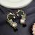Kundan Green Stone Ear Cuff Earrings, Indian Bridal, Emerald Drop, Gold Tone Jhumka Style