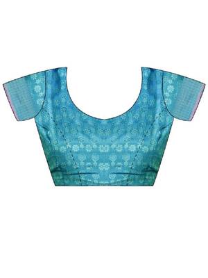 Blue kanjivaram woven design sarees with blouse piece unstiched blouse 4