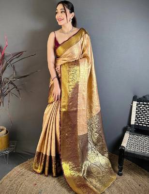 Woven design zari silk blend kanjeevaram saree 1