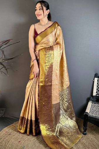 Woven design zari silk blend kanjeevaram saree