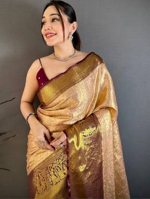 Woven design zari silk blend kanjeevaram saree 2