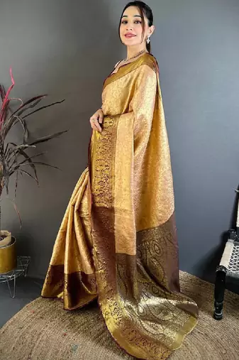 Woven design zari silk blend kanjeevaram saree