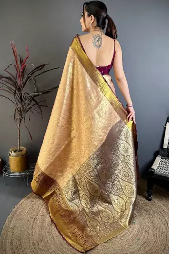Woven design zari silk blend kanjeevaram saree