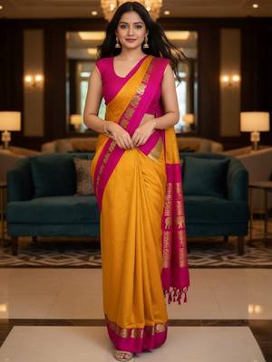 Ethnic motifs zari art silk kanjeevaram saree 1
