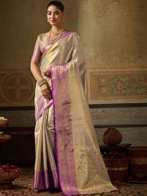 Woven design zari silk blend kanjeevaram saree 1