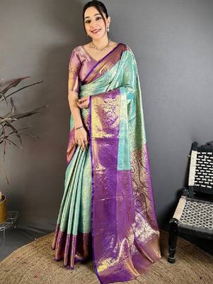 Woven design zari silk blend designer kanjeevaram saree 1