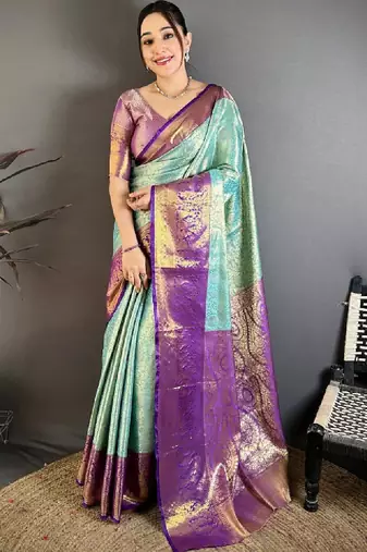 Woven design zari silk blend designer kanjeevaram saree