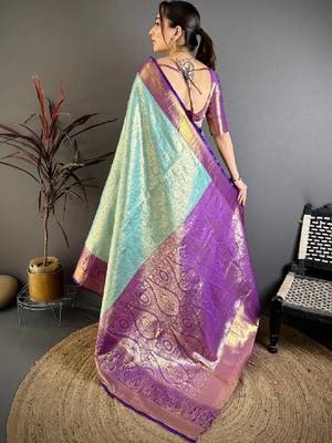 Woven design zari silk blend designer kanjeevaram saree 2
