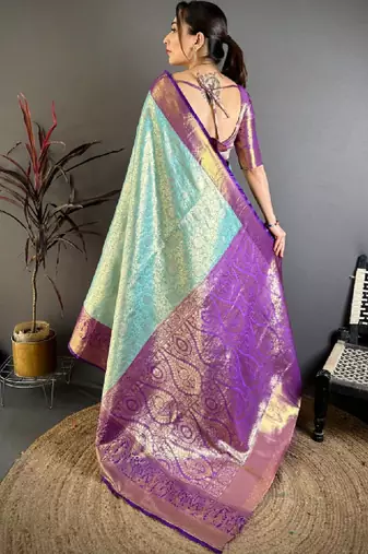 Woven design zari silk blend designer kanjeevaram saree