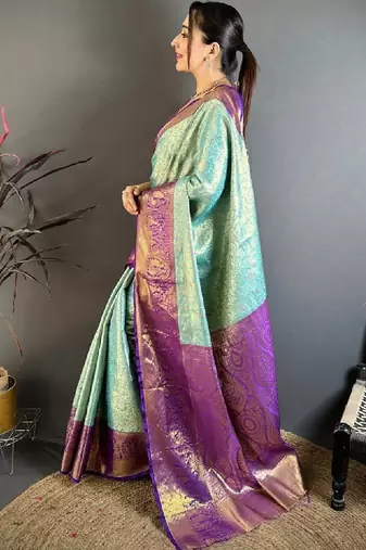 Woven design zari silk blend designer kanjeevaram saree
