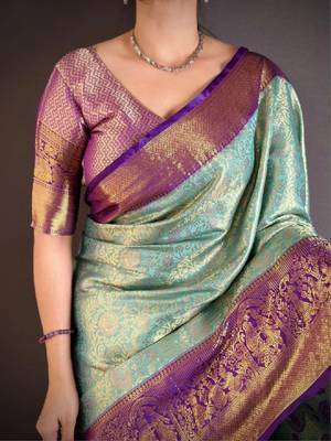 Woven design zari silk blend designer kanjeevaram saree 4