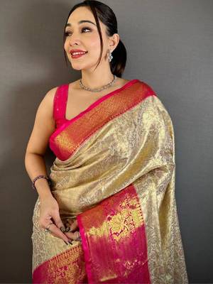Woven design zari silk blend kanjeevaram saree 1