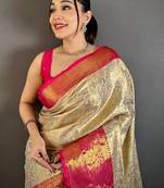Woven design zari silk blend kanjeevaram saree