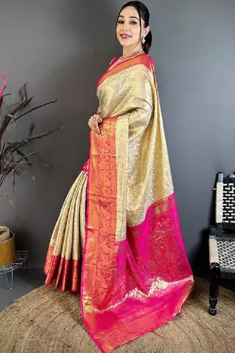 Woven design zari silk blend kanjeevaram saree
