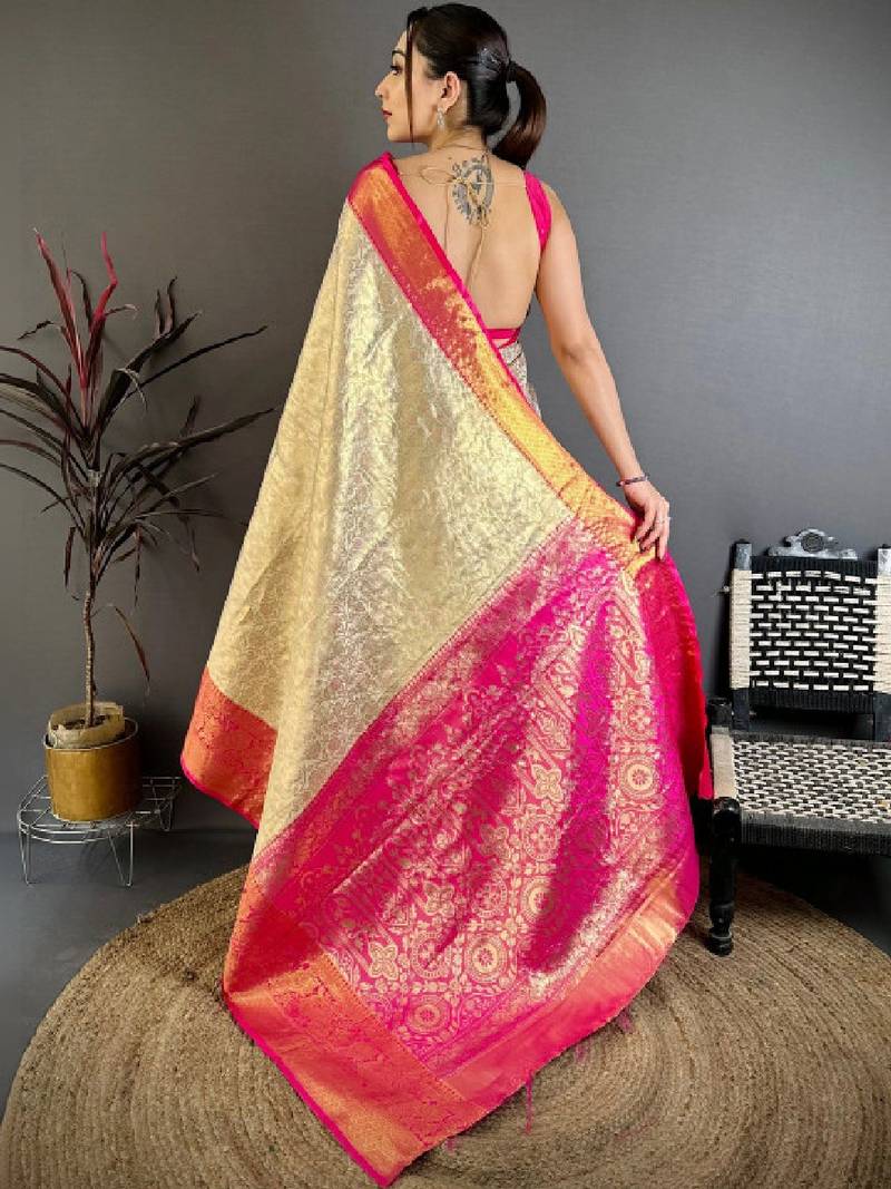 Woven design zari silk blend kanjeevaram saree