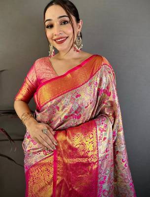 Woven design zari silk blend kanjeevaram saree 1