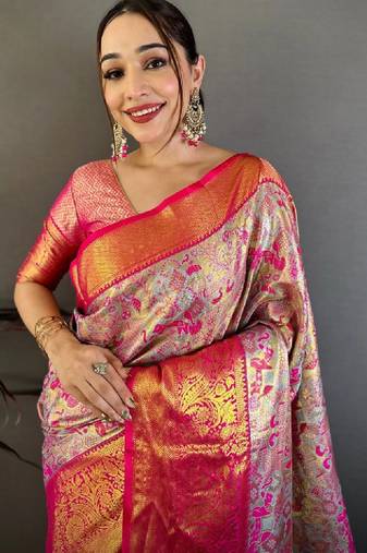 Woven design zari silk blend kanjeevaram saree
