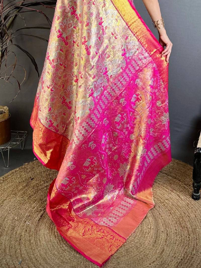 Woven design zari silk blend kanjeevaram saree