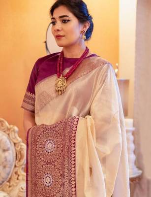 Ethnic motifs zari art silk kanjeevaram saree 3