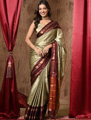 Woven design zari pure cotton kanjeevaram saree 1