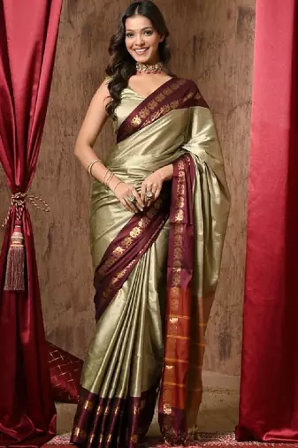 Woven design zari pure cotton kanjeevaram saree