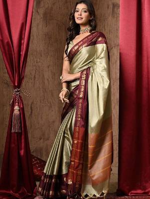 Woven design zari pure cotton kanjeevaram saree 3