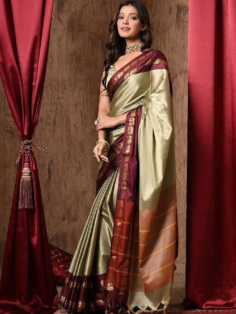 Woven design zari pure cotton kanjeevaram saree