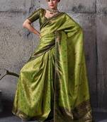 Green premium kanjivaram silk meenakari woven saree with tassel pallu