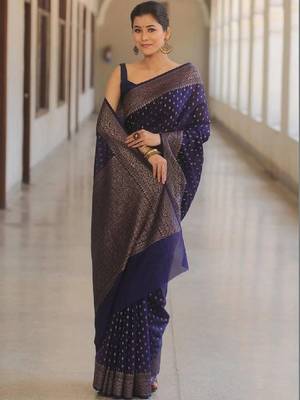 Woven design zari silk blend designer kanjeevaram saree 1
