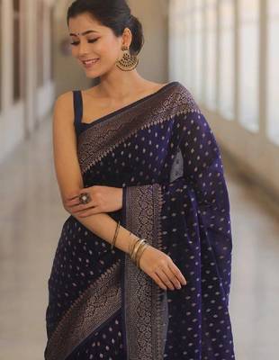 Woven design zari silk blend designer kanjeevaram saree 2