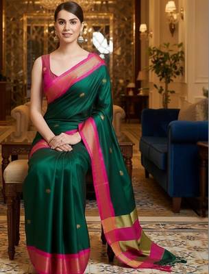 Woven design zari art silk heavy work kanjeevaram saree 1